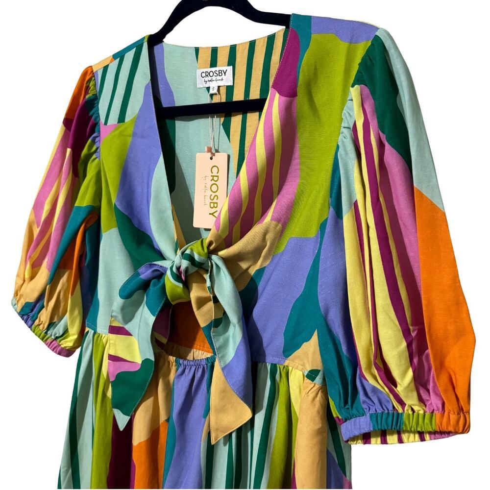 CROSBY by MOLLIE BURCH Emilie Dress Fields Tie Front Cutout Colorful Dress NWT S - Picture 4 of 12